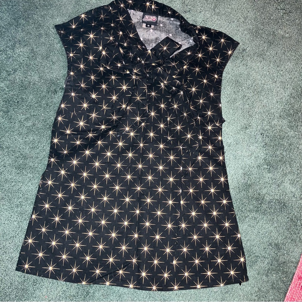 Retrolicious Black Top with Gold Star Pattern
